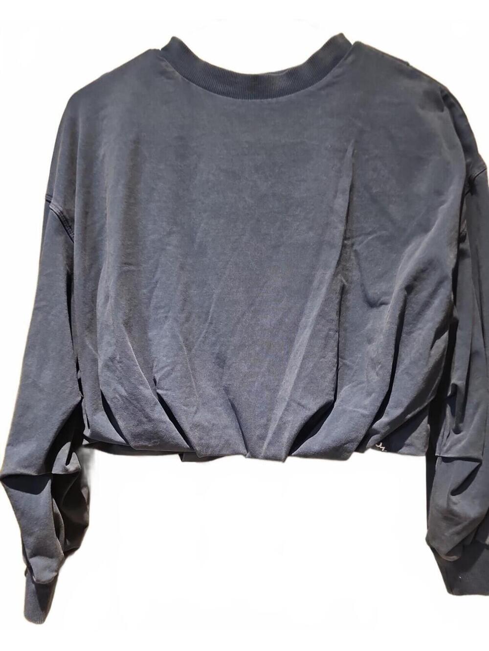JoyLab Slate Blue Cropped Crewneck Sweatshirt Bubble Hem, Pleated Sleeves  XXS